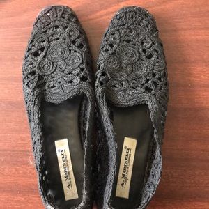 Women’s black “macrame”  shoes made in Spain